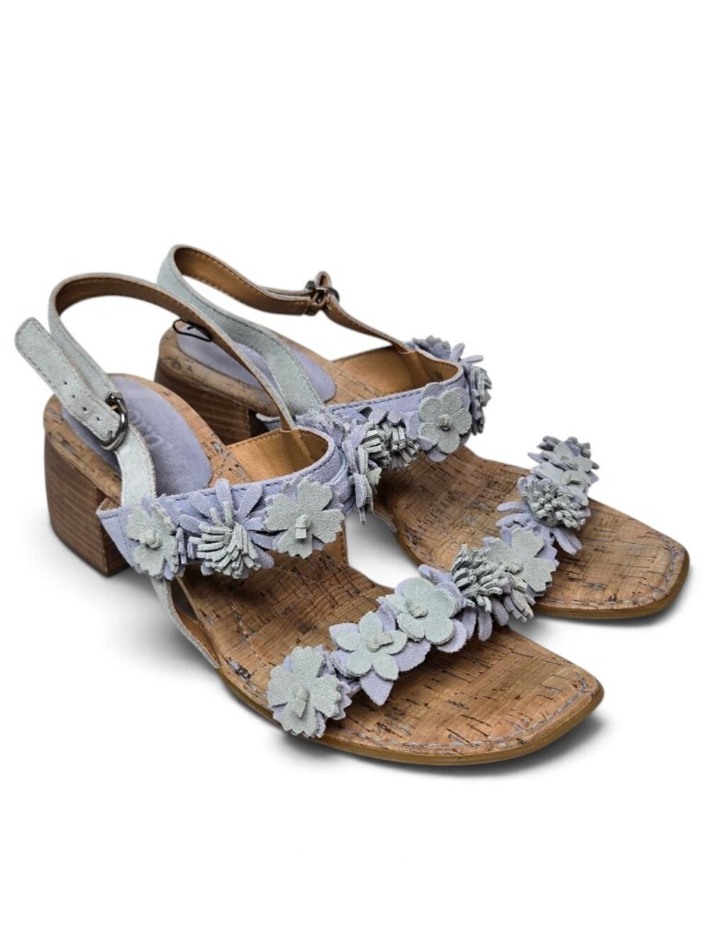 Born Springs 3D Suede Floral Sandals Womens Mauve Cork Insole Chunky Heels 10M